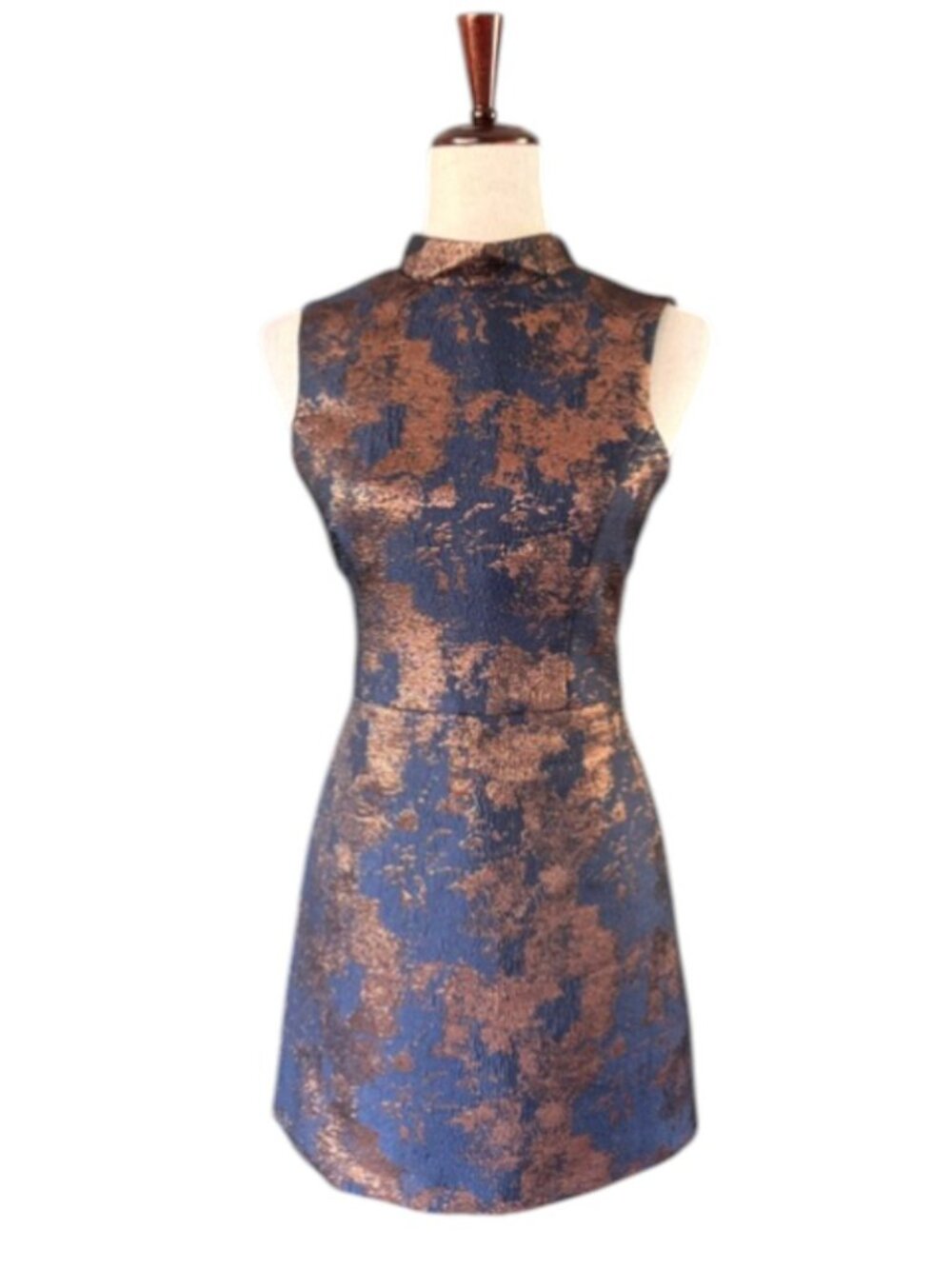 Spotlight by Warehouse Women Metallic Copper and Navy Blue Mini Dress Sz 2 NWOT - Picture 3 of 12